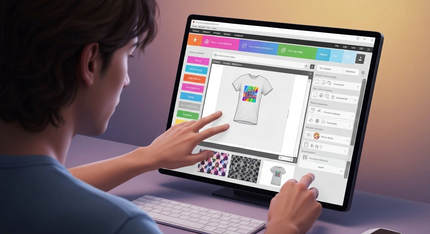 Person designing custom t-shirt on computer