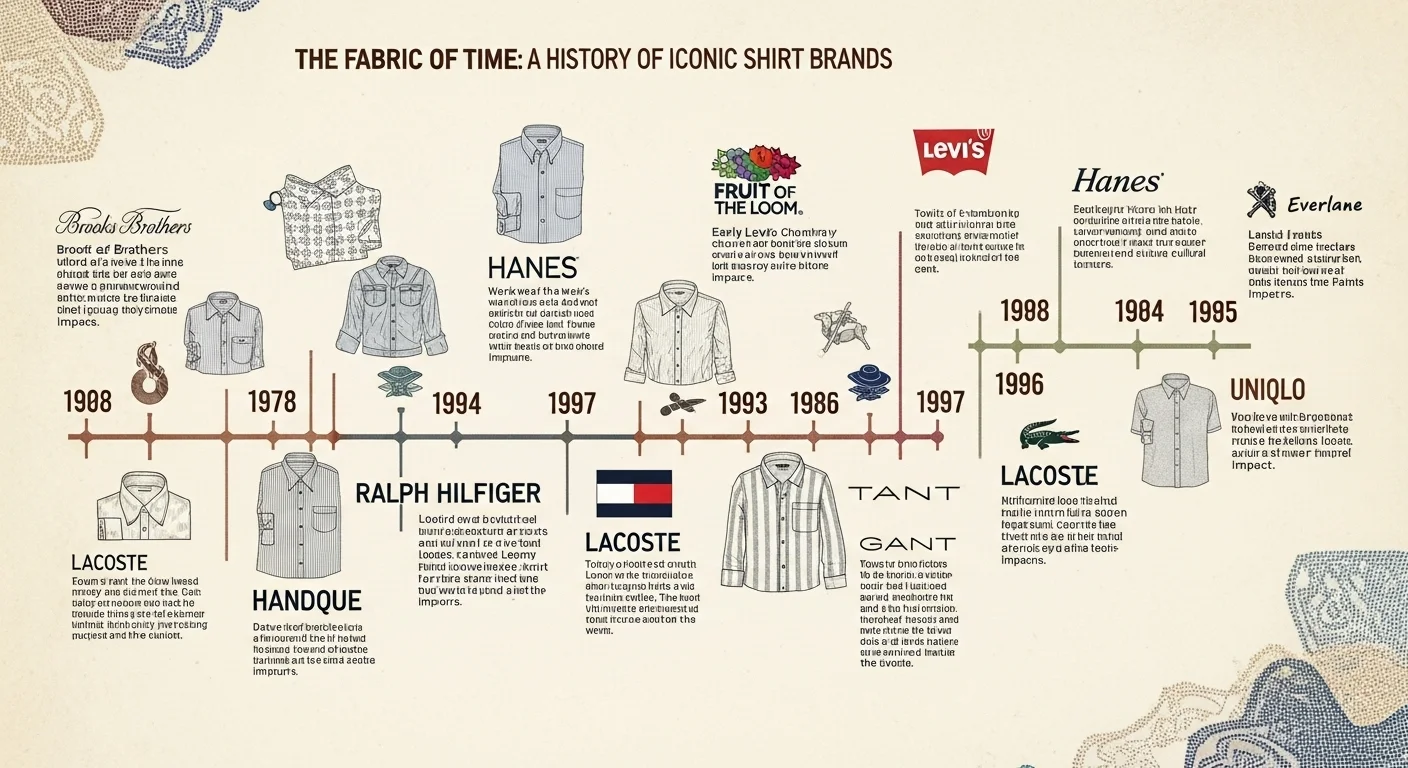 Historical timeline infographic of major shirt brands
