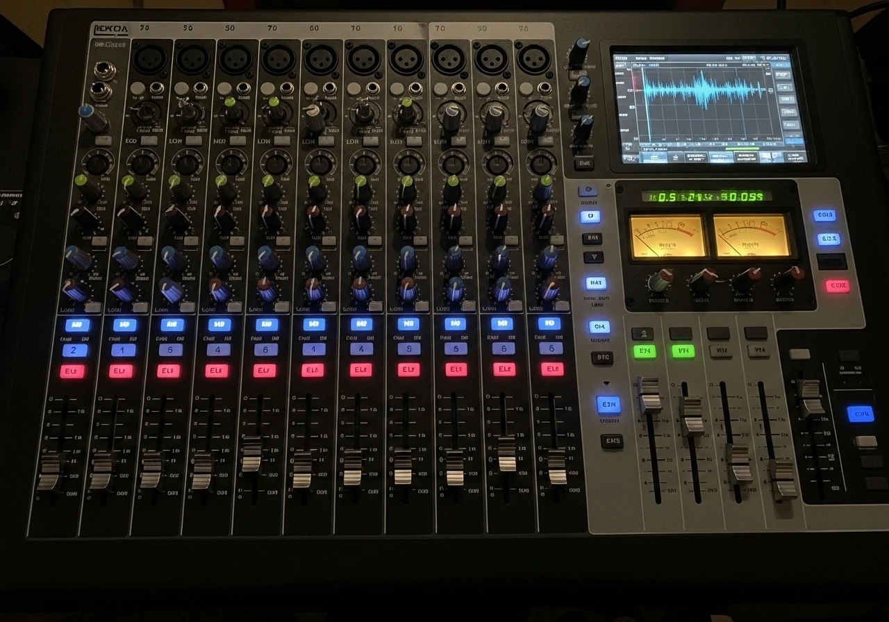 Audio mixer interface showing multiple channels