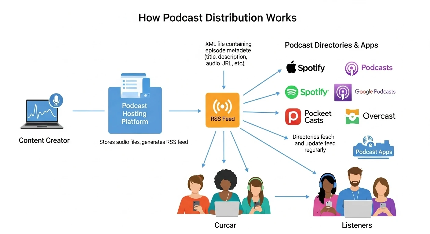 Diagram-explaining-RSS-feeds-and-podcast-distribution
