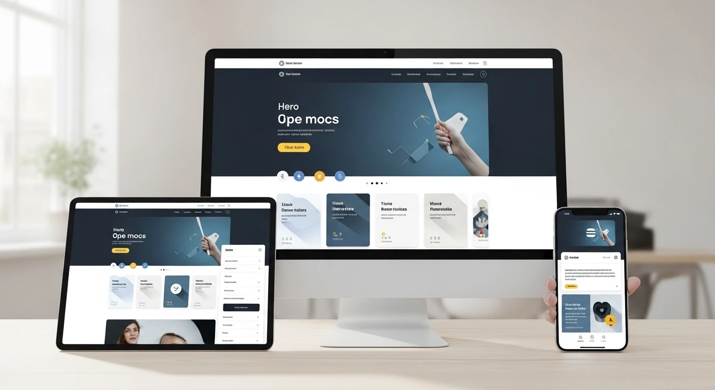 Modern website designs displayed on multiple devices (desktop, tablet, mobile)