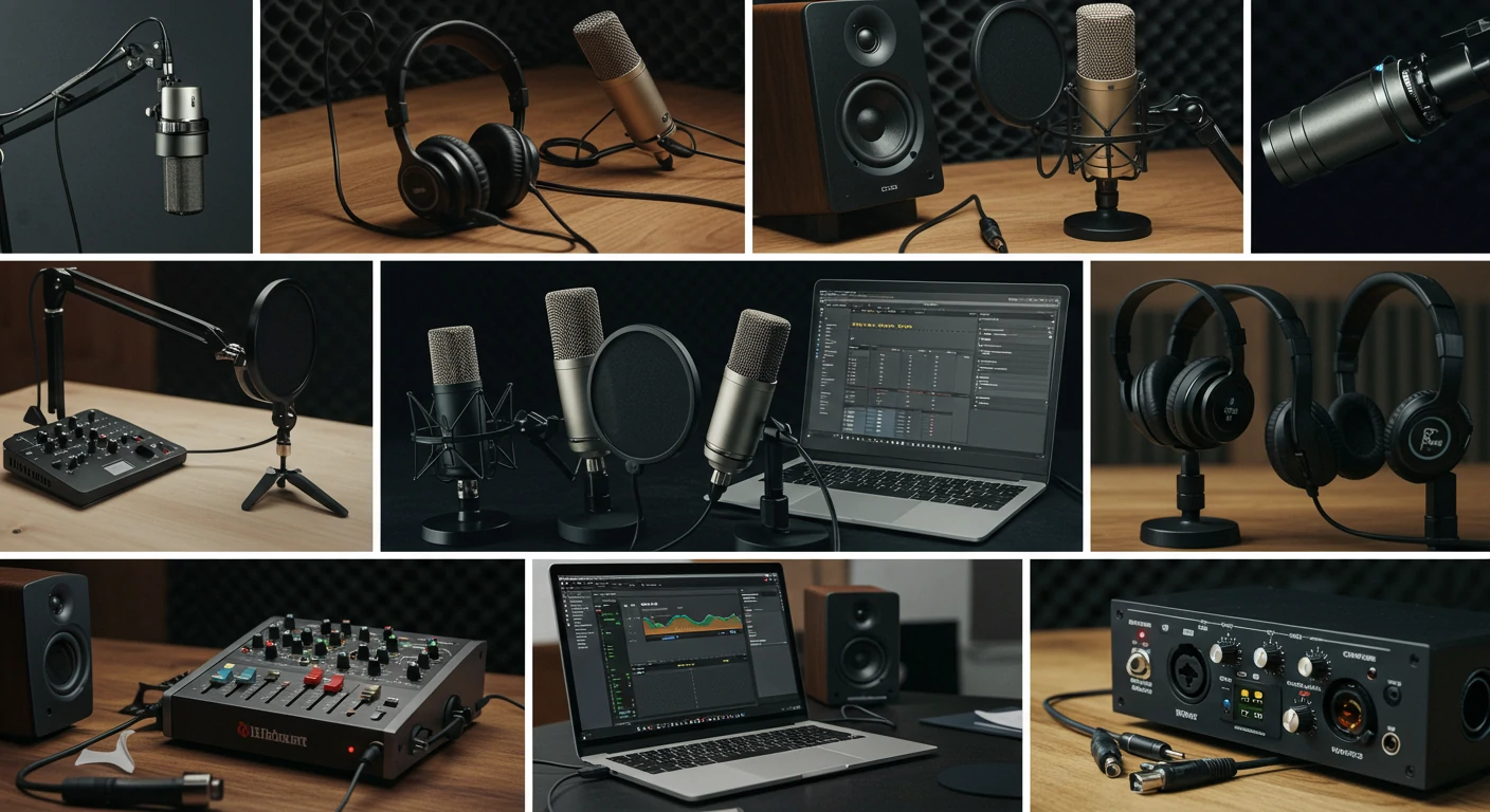 Photo-collage-of-recommended-podcasting-equipment