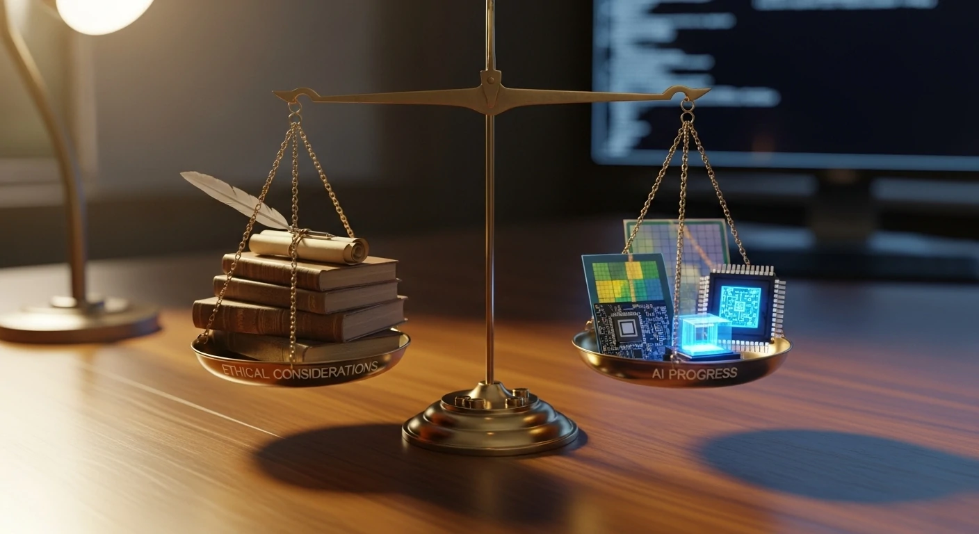 A balance scale representing ethics in AI development