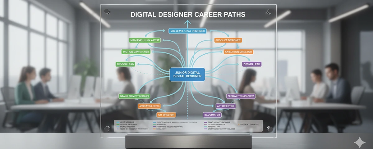 A chart showing potential career paths for digital designers