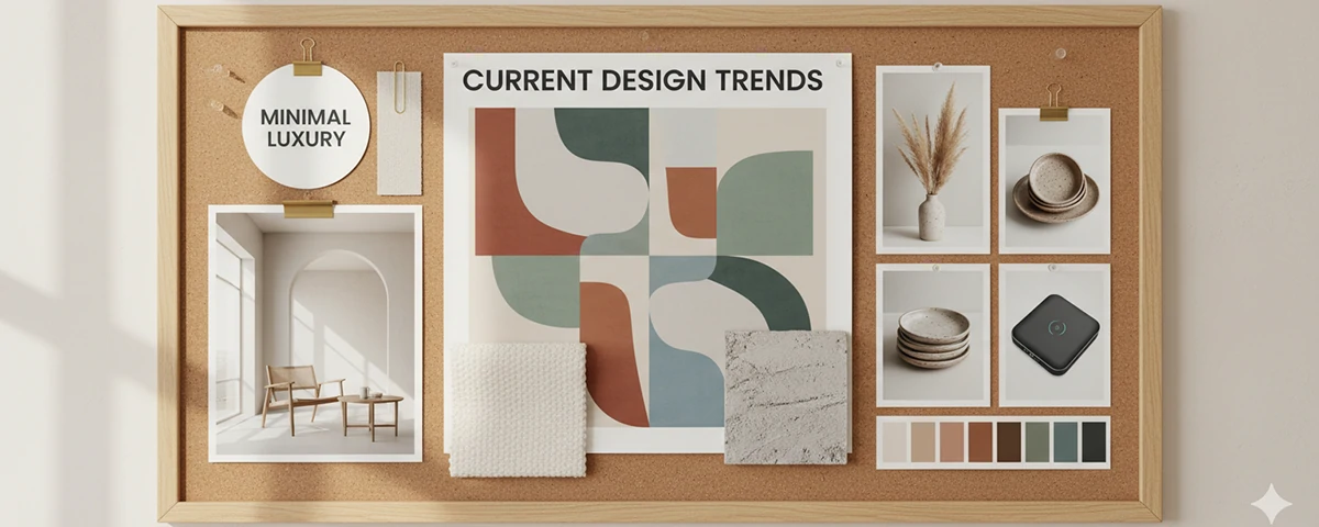 A mood board showcasing current design trends