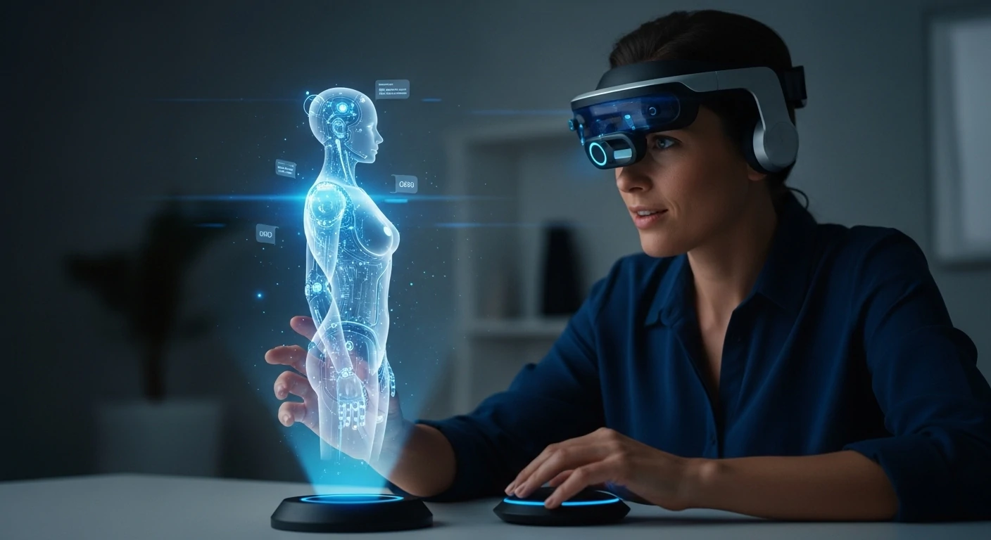 A representation of a person interacting with a virtual AI companion