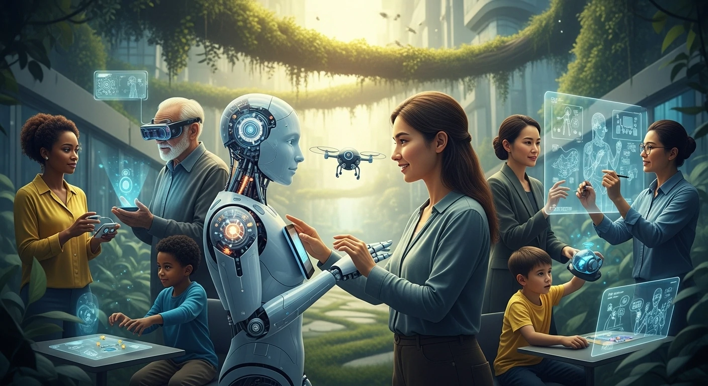 A thought-provoking image illustrating the future of human-AI relationships