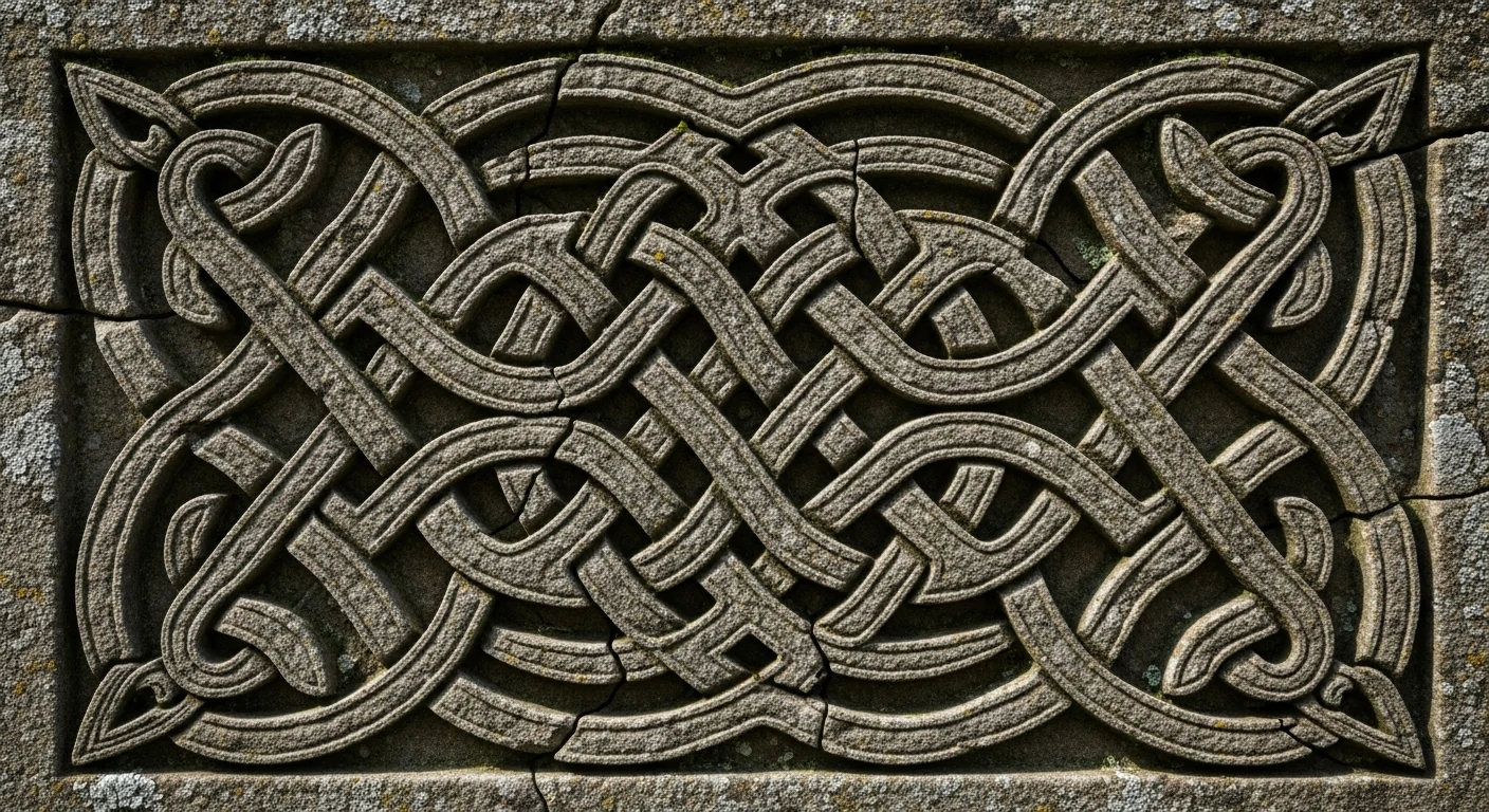 An intricate endless knot pattern with interwoven loops in traditional Celtic style