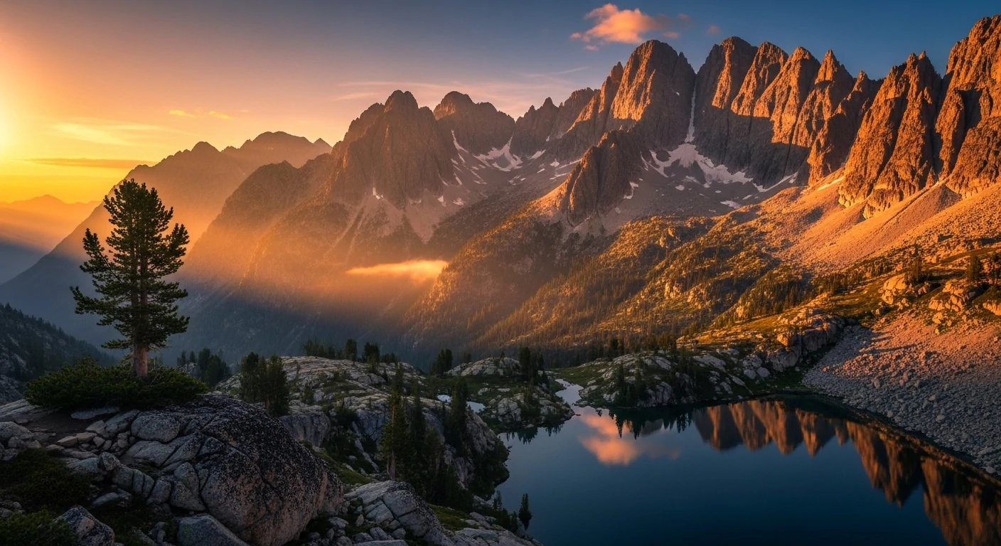 Dramatic mountain landscape at golden hour