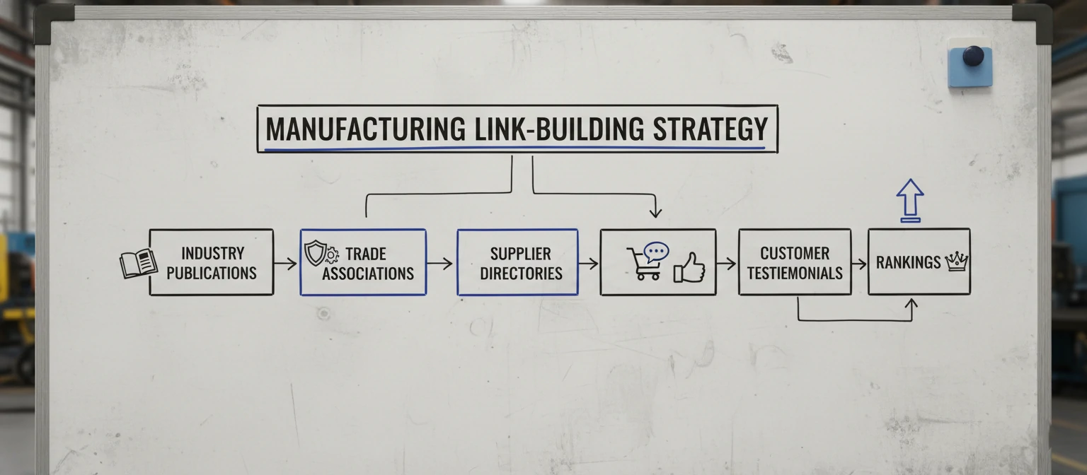 Flowchart showing manufacturing link-building strategy