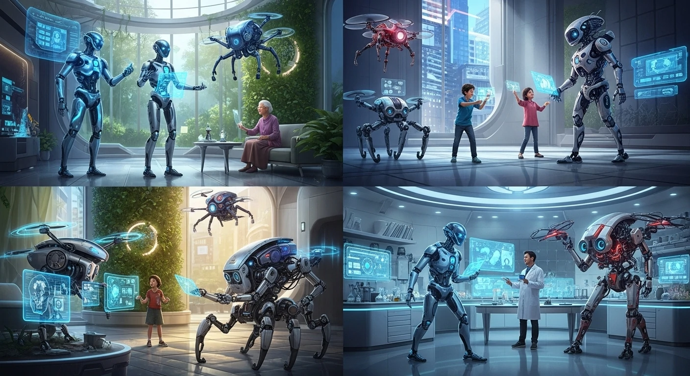 Futuristic concept art of AI companions