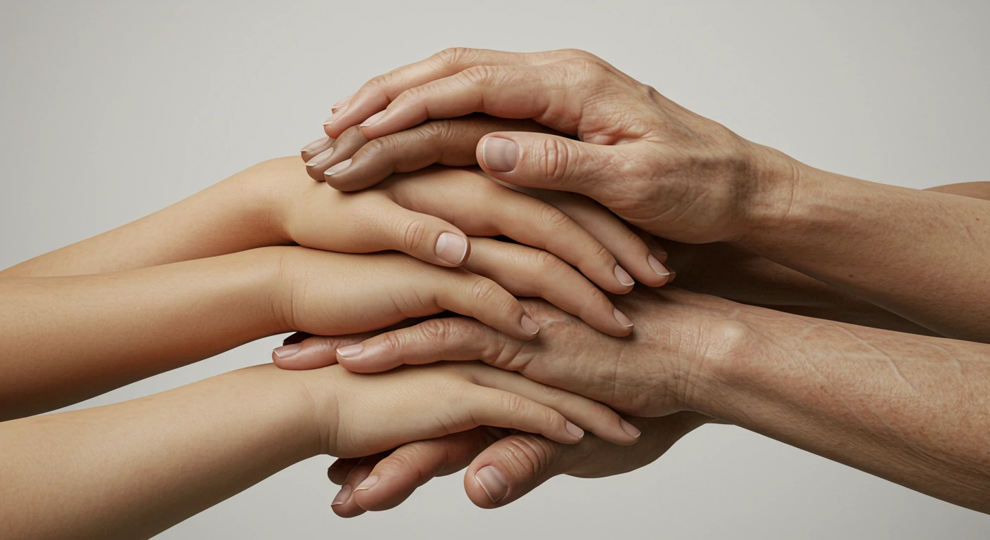 Hands of different generations stacked together