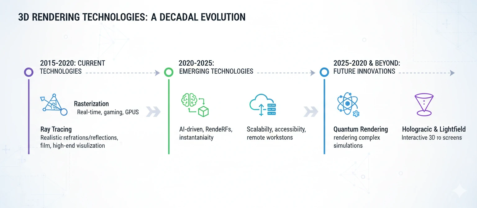 Infographic showing timeline of current and emerging 3D rendering technologies