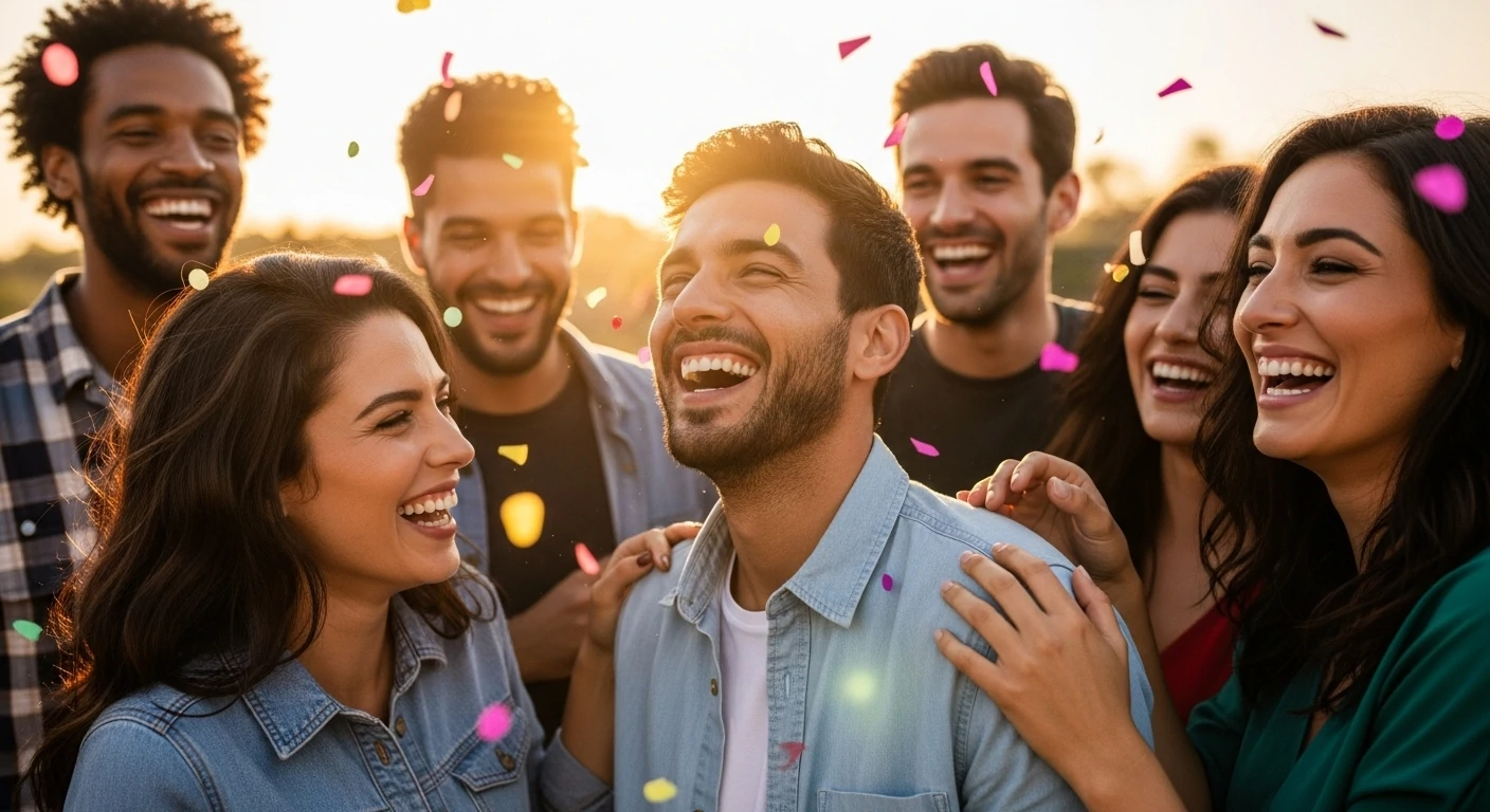 Joyful celebration moment with natural expressions