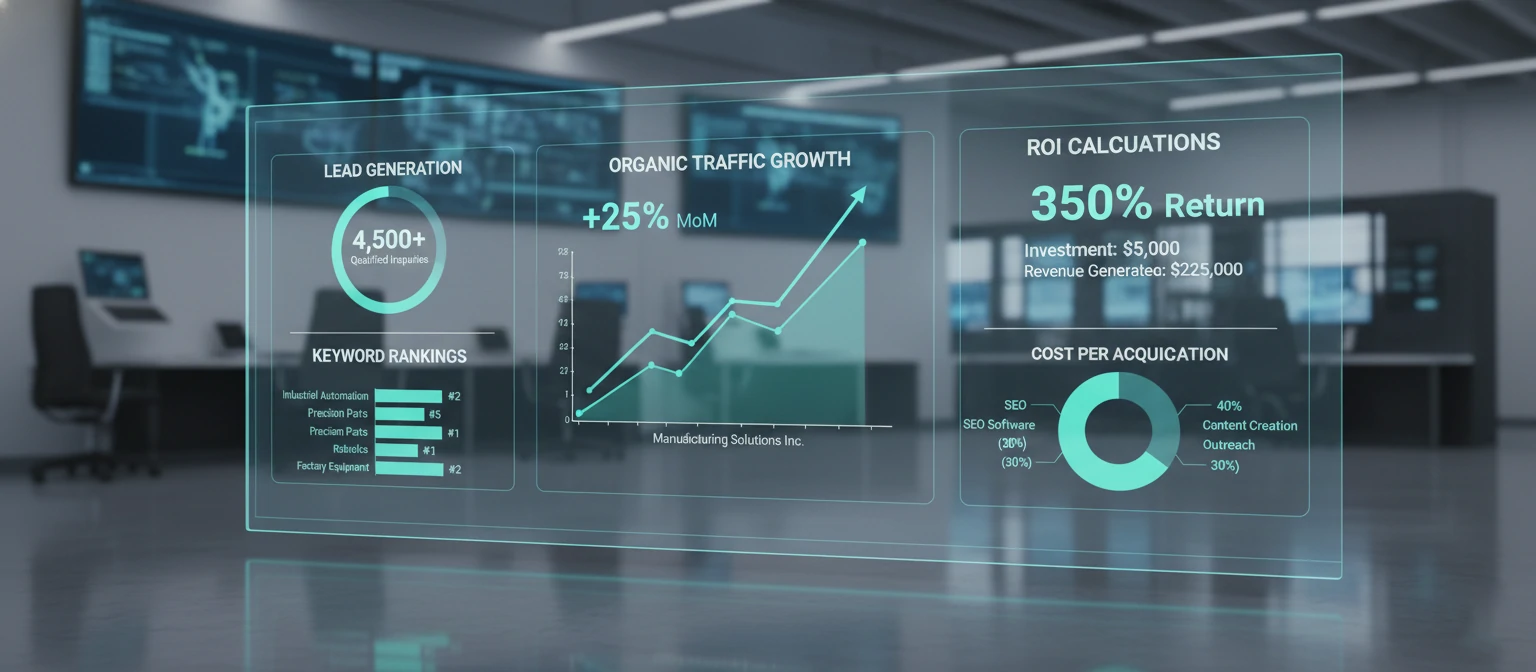 KPI dashboard showing manufacturing SEO metrics