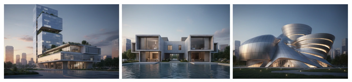 Modern 3D architectural rendering showcase