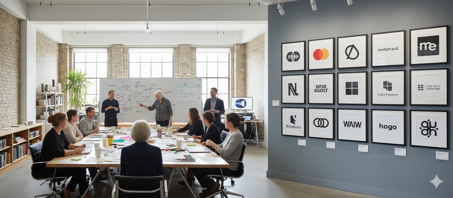 Pentagram partners collaborating in their distinctive office spaces