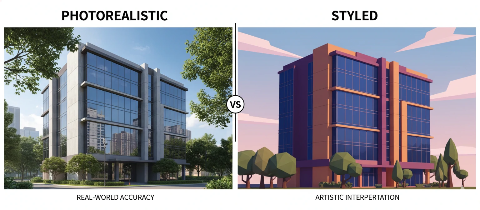 Photorealistic vs. Stylized architectural renders