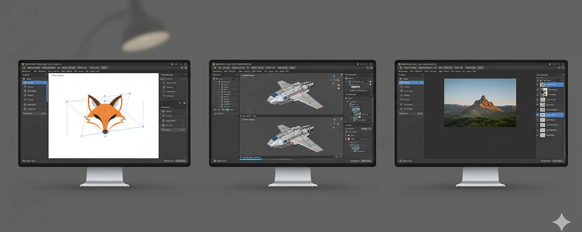 Screenshots of different design software interfaces