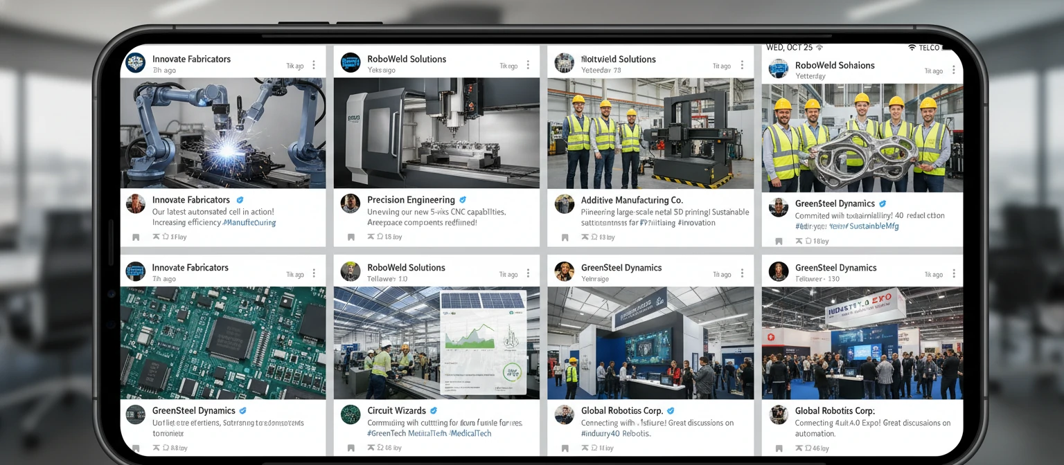 Screenshots of social media posts from manufacturing companies showcasing projects