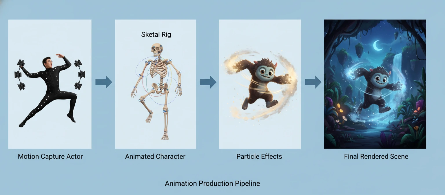 A flowchart-style image showing the animation pipeline