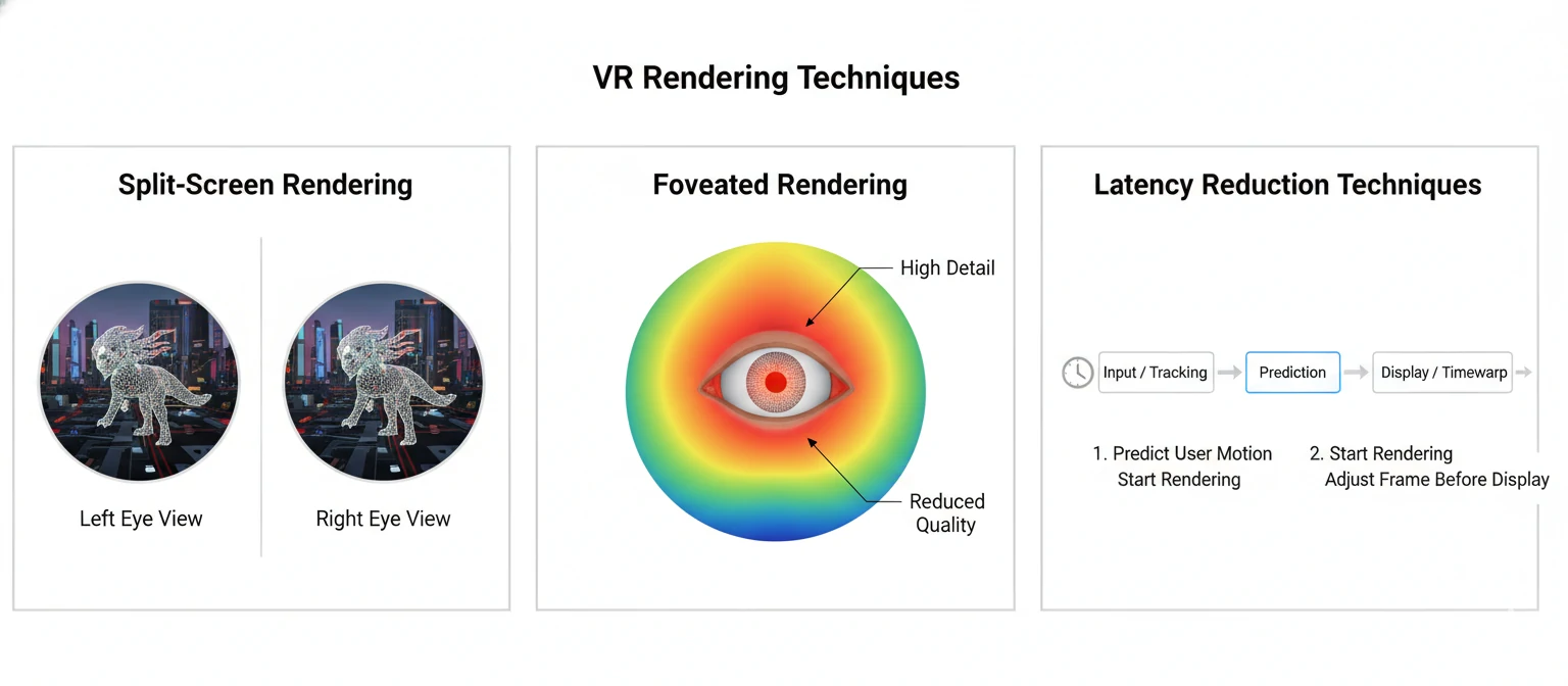 An infographic showing VR-specific rendering techniques