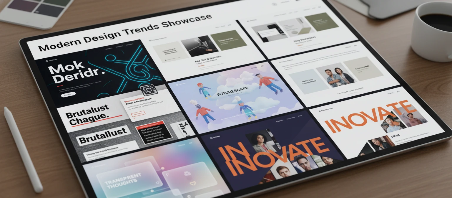 Collage of websites featuring current design trends