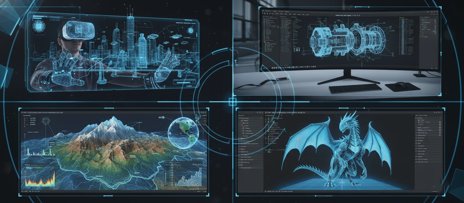 Collage showing advanced 3D applications