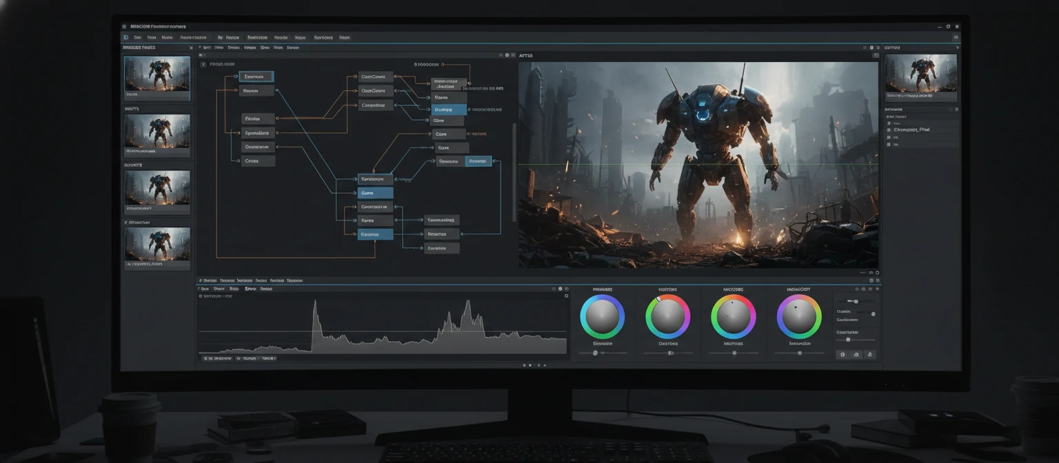 Compositing interface showing multiple render passes being combined