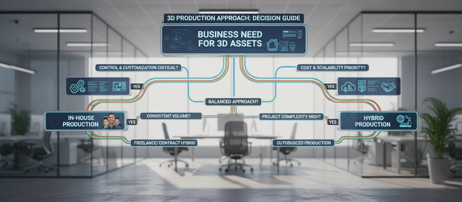 Decision tree flowchart helping businesses choose between in-house