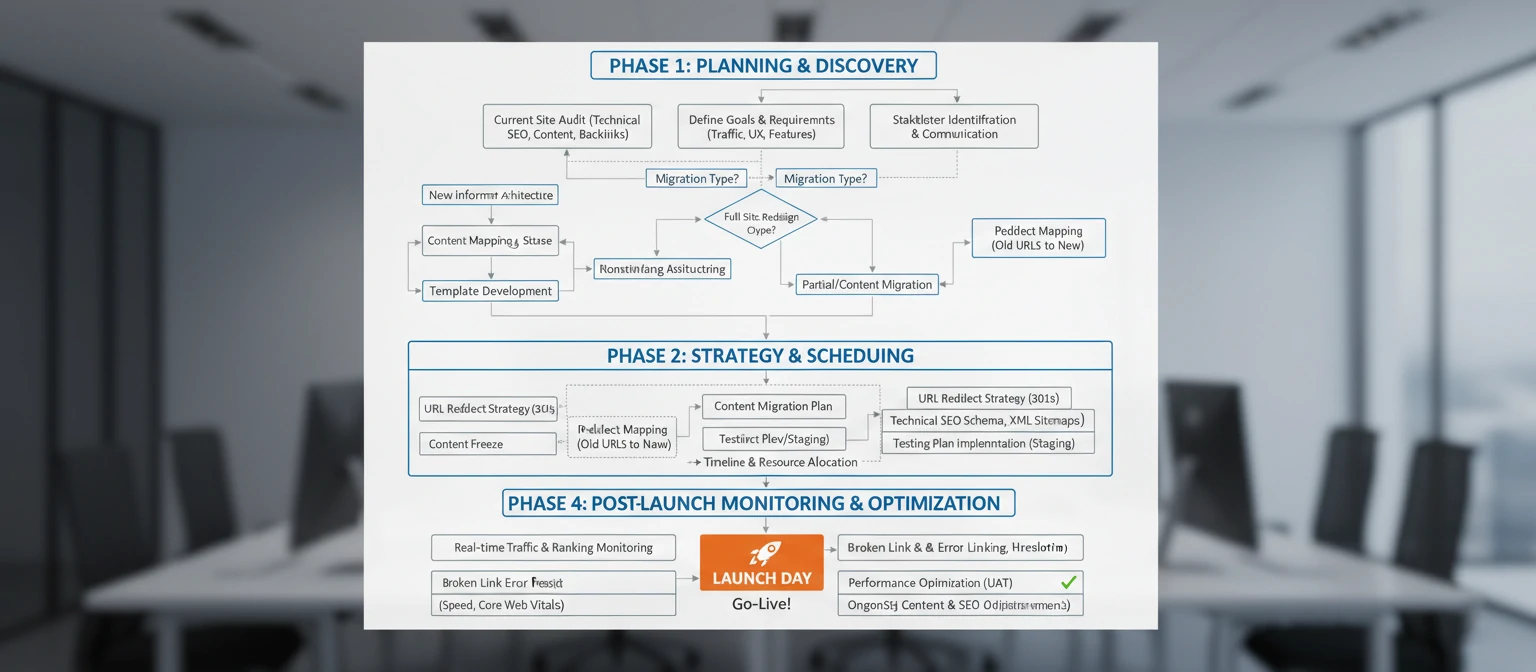 Detailed flowchart showing website migration strategy development