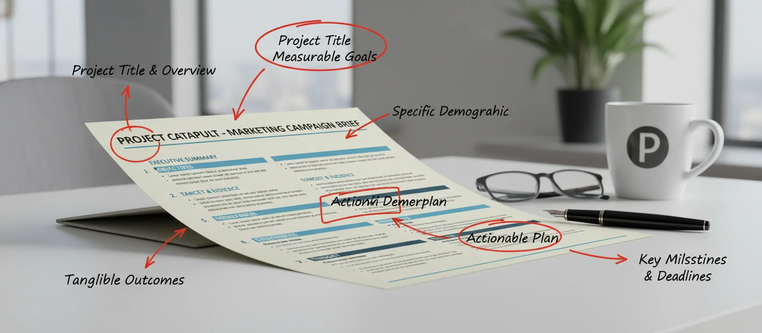 Example of a well-organized project brief document with annotations