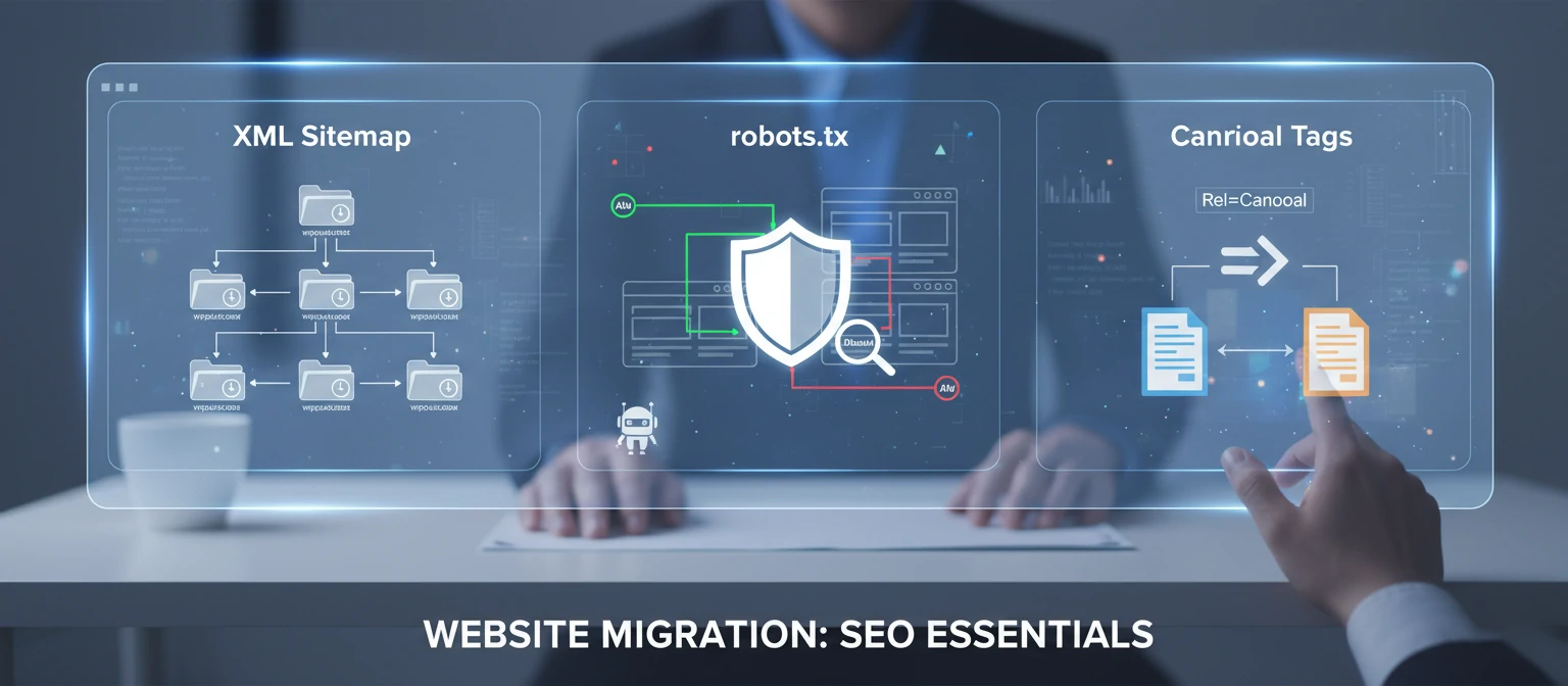 Examples showing proper implementation of XML sitemaps, robots.txt files, and canonical tags