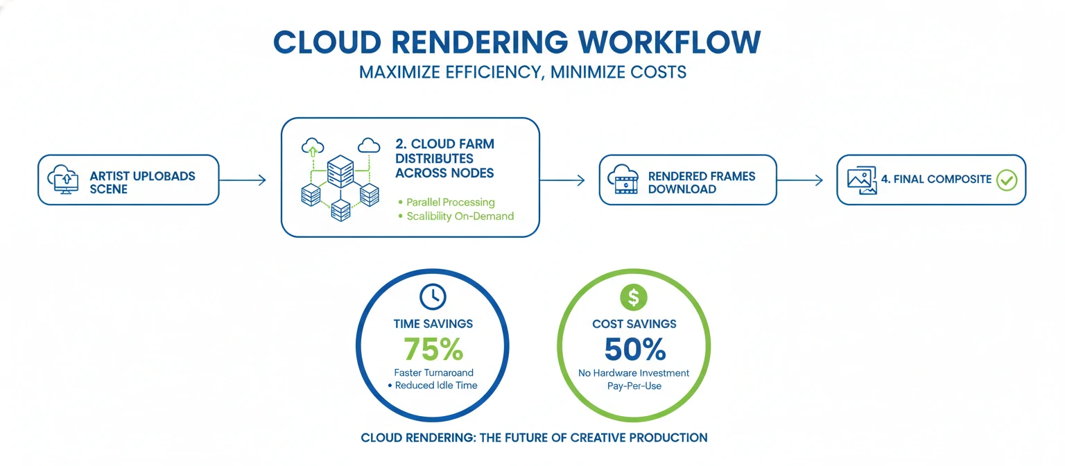 Flowchart diagram showing the cloud rendering workflow
