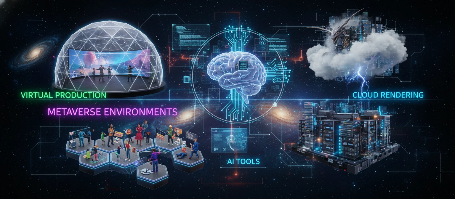 Futuristic collage showing emerging 3D technologies