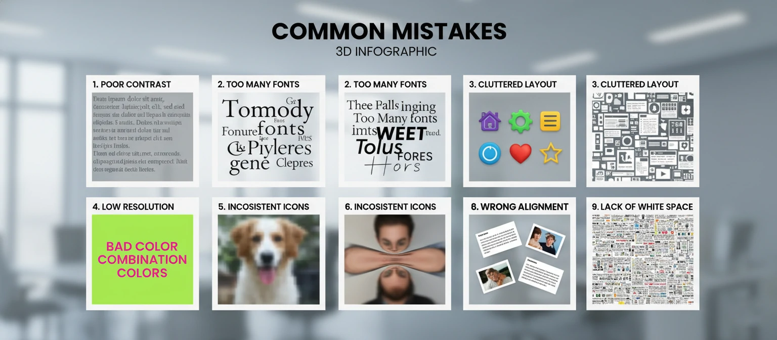 Infographic showing common mistakes in a grid format with visual examples