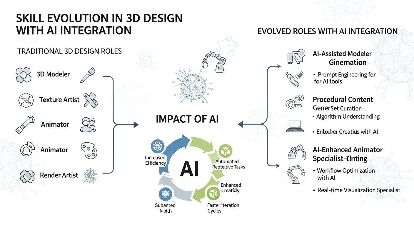 Infographic showing skill evolution in 3D design with AI integration How traditional 3D design