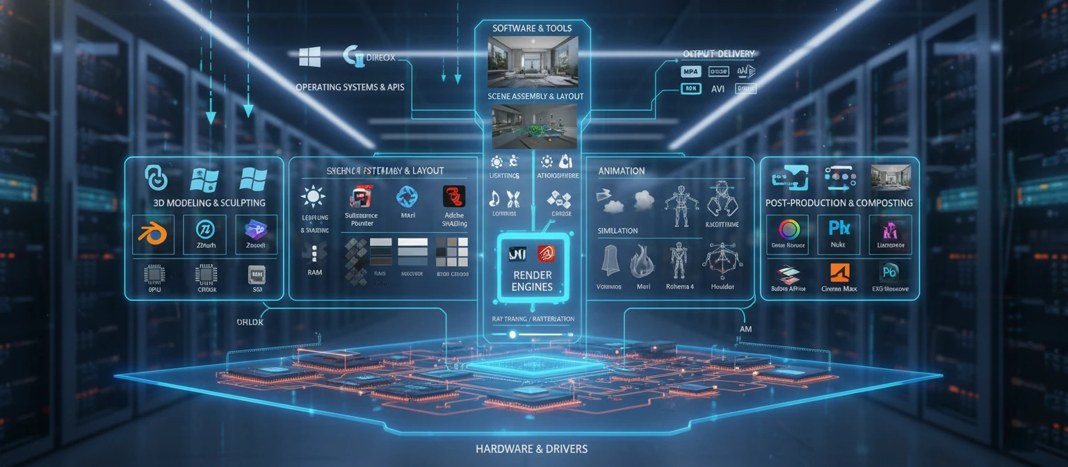 Infographic showing the complete 3D rendering technology stack