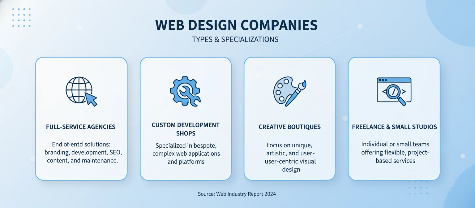 Infographic showing the different types of web design companies