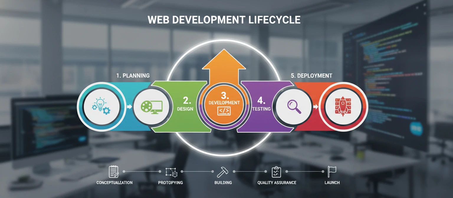 Infographic showing the web development process from concept to launch