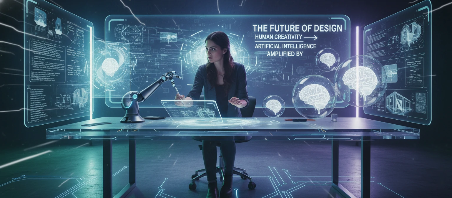 Inspiring composite showing human designer working alongside AI systems