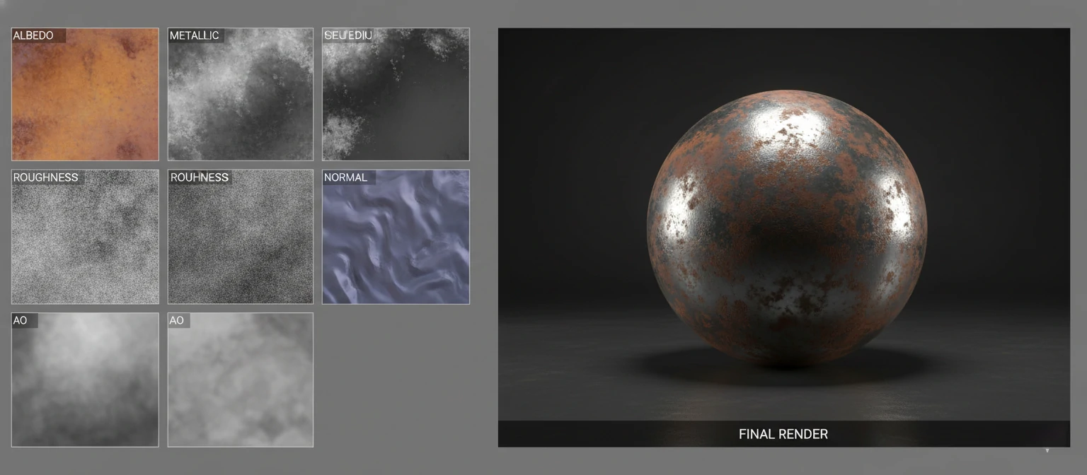 Material Breakdown A grid showing a single rendered object