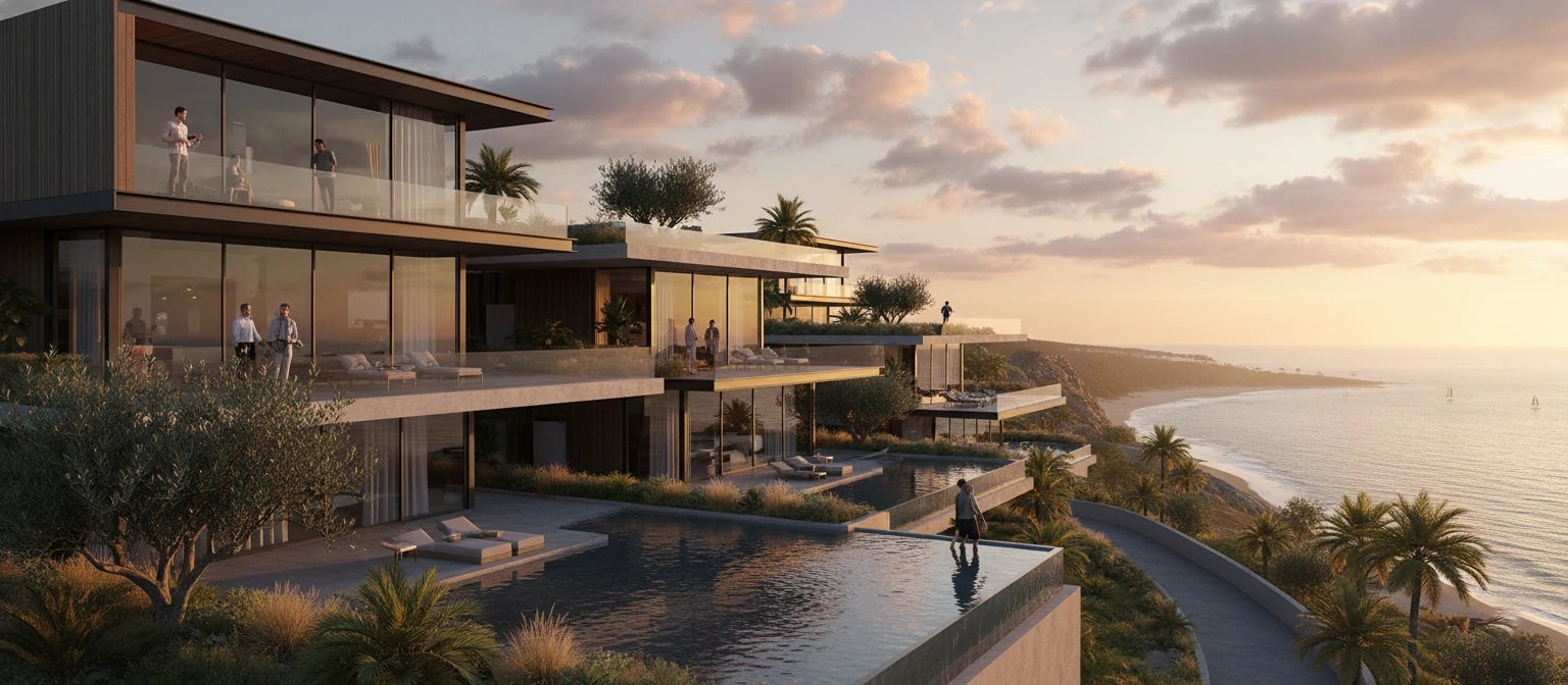 Modern architectural rendering showing a luxury residential complex