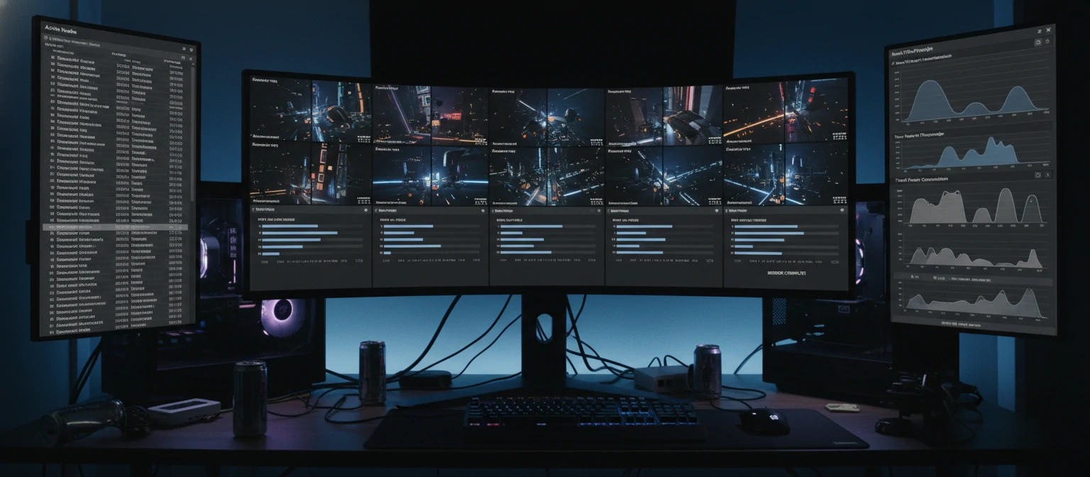 Render farm interface showing multiple frames being processed simultaneously