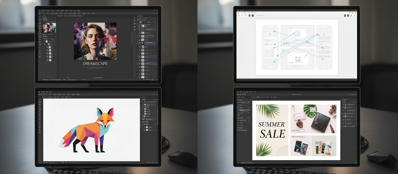 Screenshots of popular design tools and interfaces