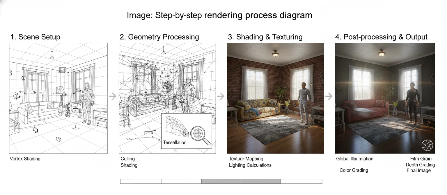 Step-by-step rendering process diagram