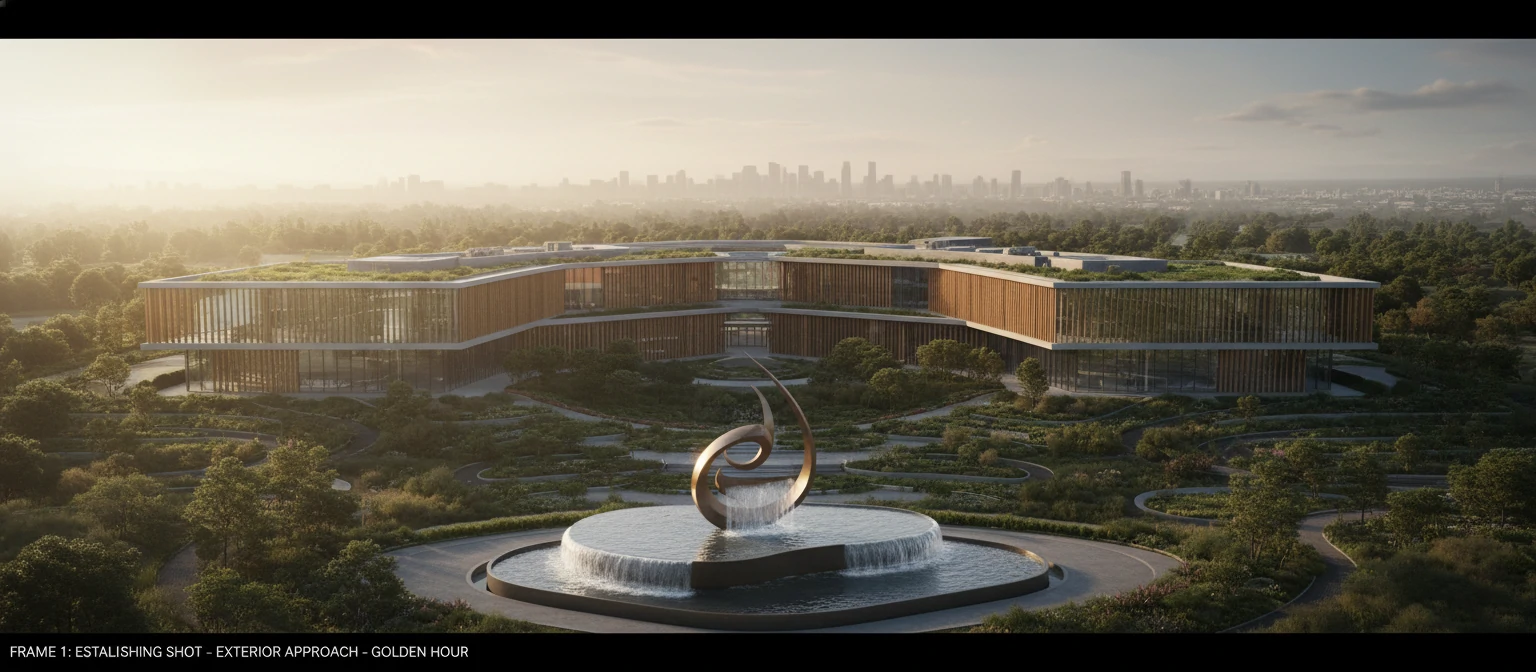 Storyboard or sequence showing frames from a 3D architectural animation