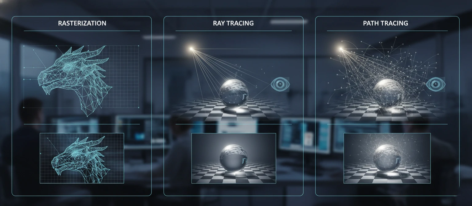 Technical diagram comparing different rendering methods