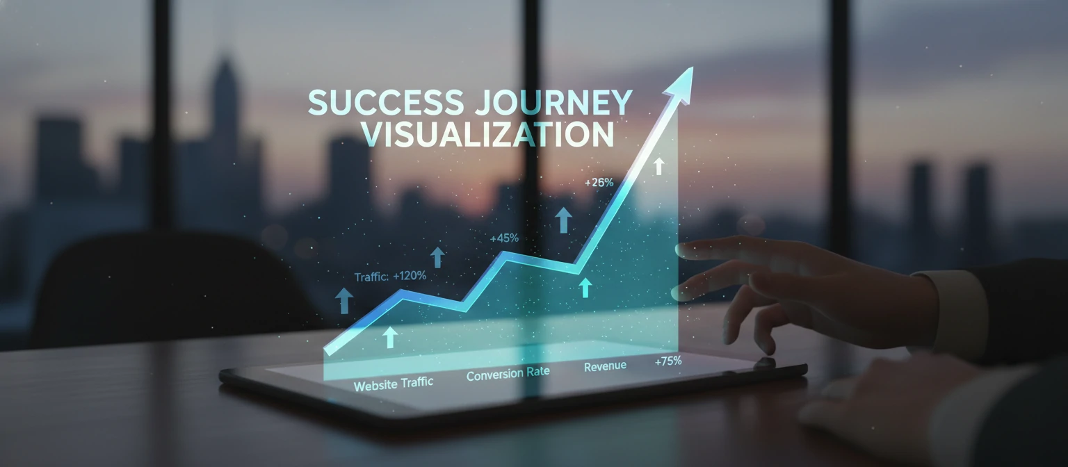 Upward trending graph showing website improvement metrics