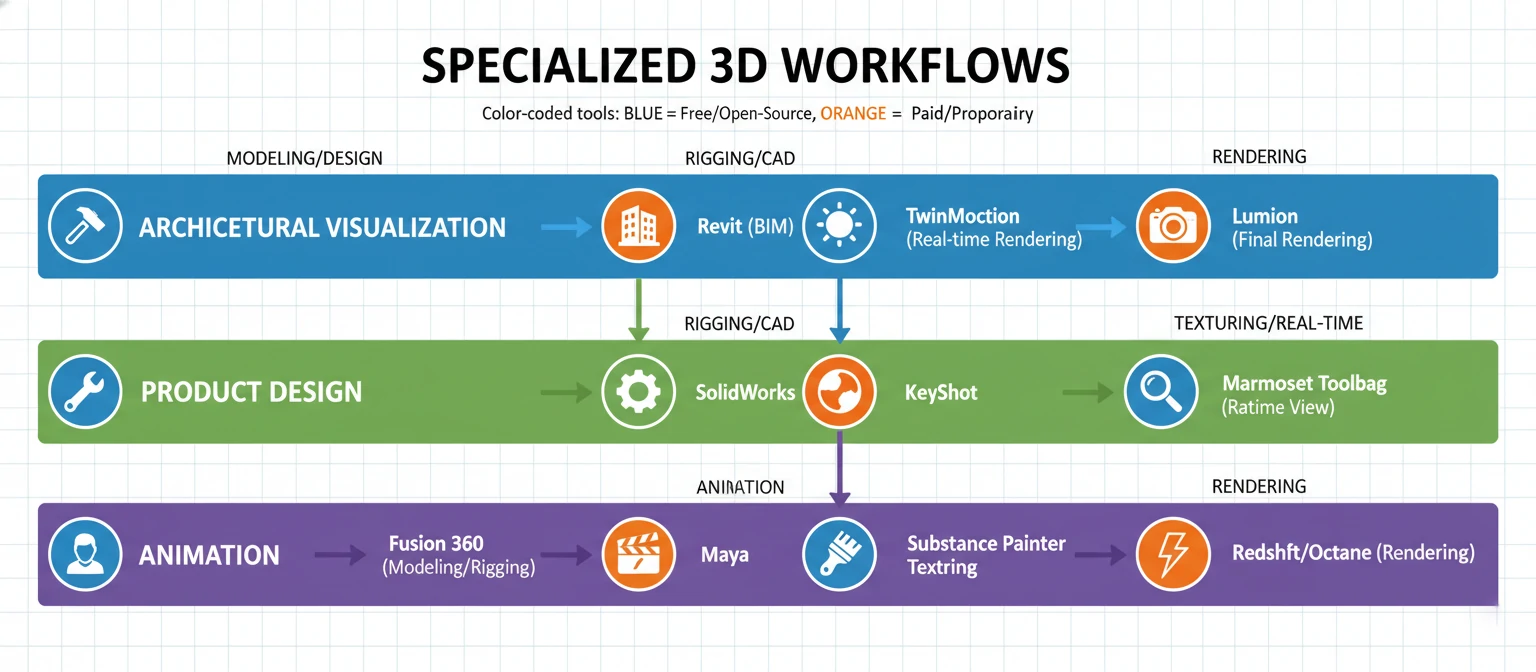Workflow diagram showing three parallel pipelines